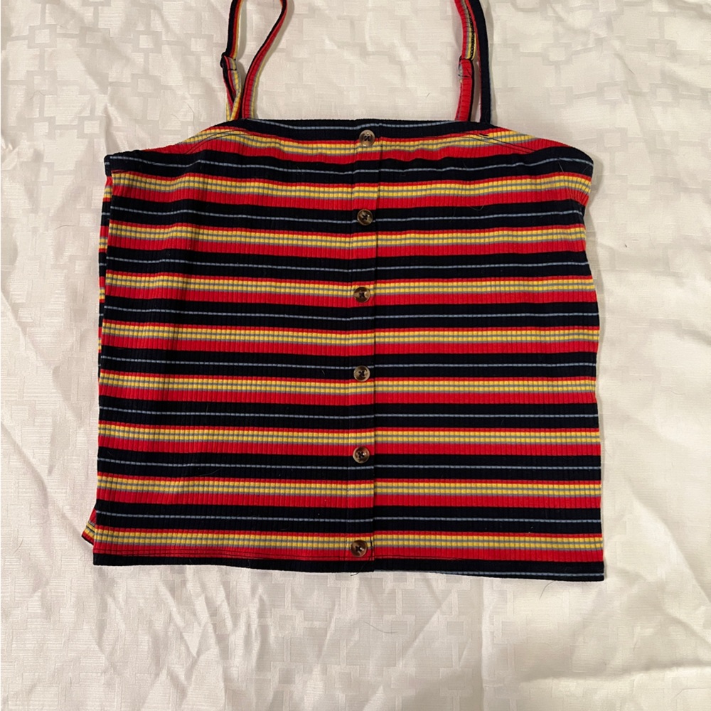 Blue,Yellow and Red Striped Crop Top